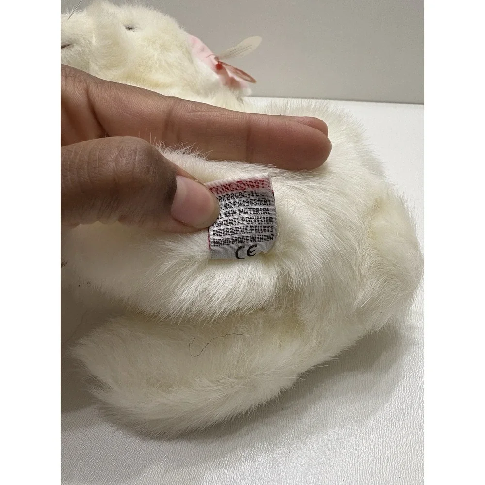 Vintage Ty 1997 Bows White Bunny Rabbit Pink Ears Plush Stuffed Animal‎ with Tag